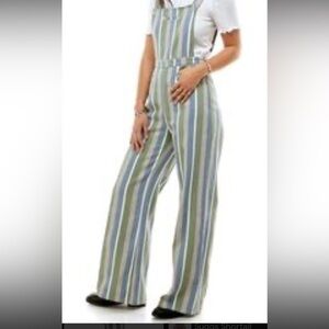 SAINT GERALDINE WOMENS Striped Overalls with Blue and Green Accents SMALL